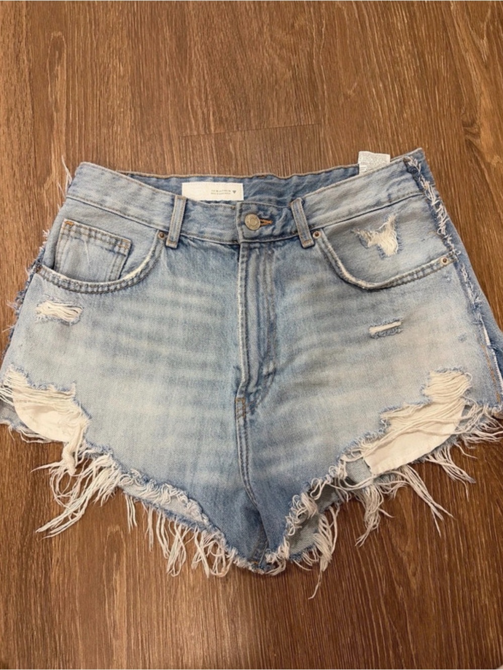 Zara Light Blue Distressed Denim Cutoff Shorts